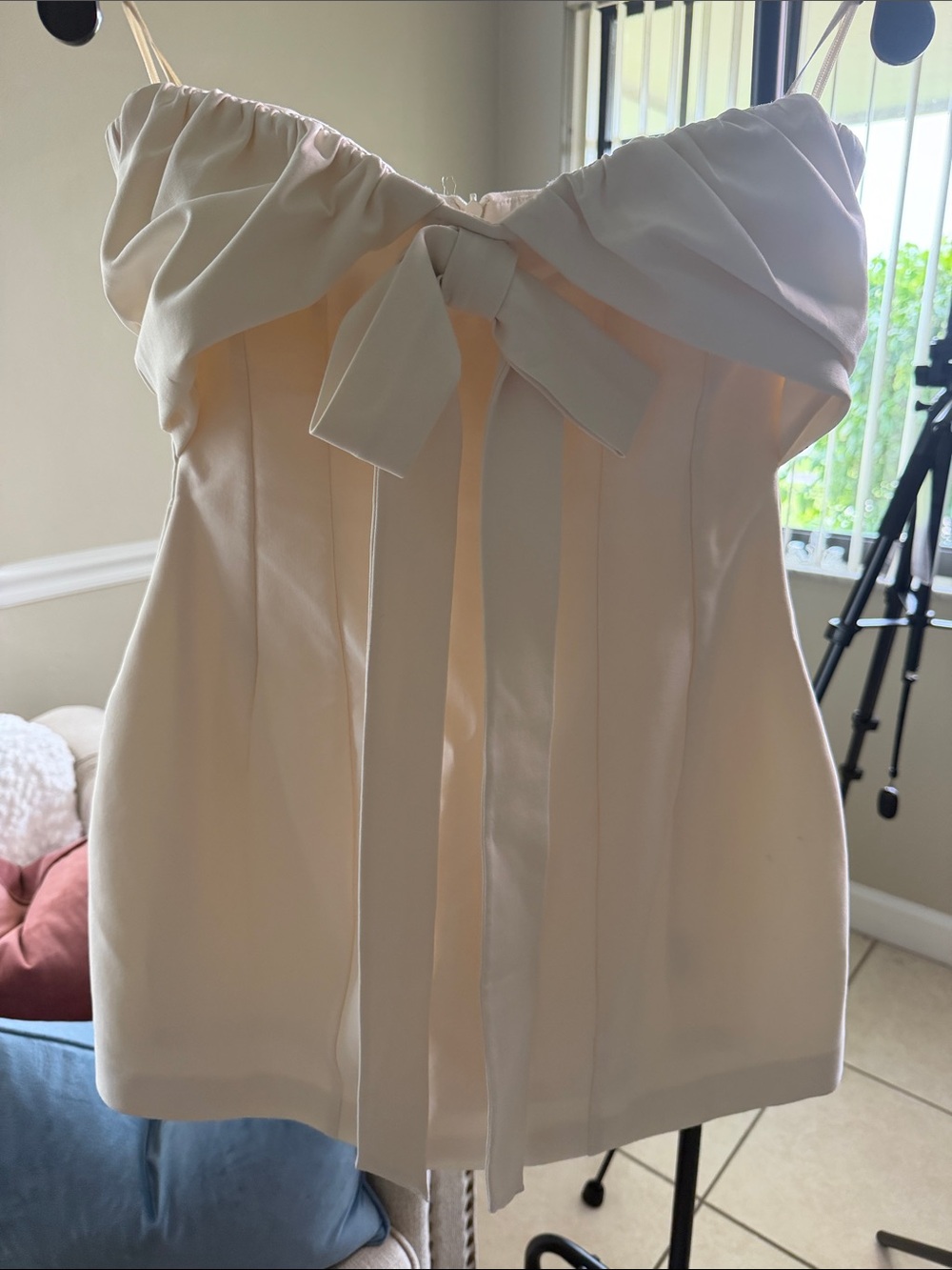 Zara Strapless Cream Bow Bust Mini Dress